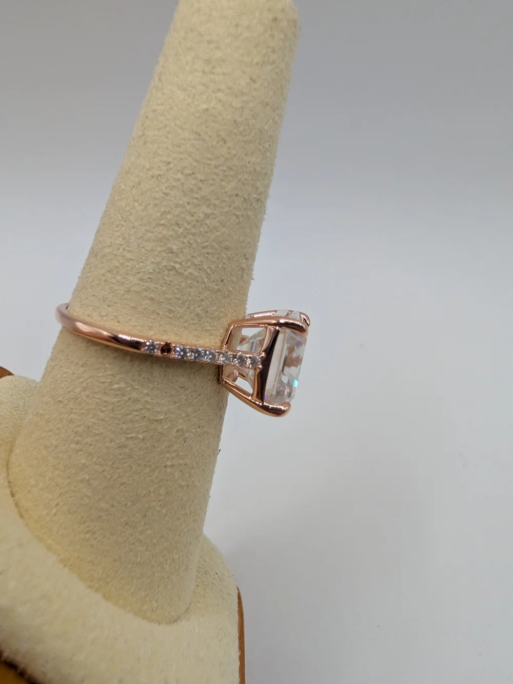 5.34 CTW Emerald Cut Moissanite Ring 925 Sterling Silver Rose Gold Size 8